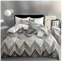 Set lenjerie de pat o persoana reversibila gri cu zigzaguri si alb 4 buc 155x205 cm 