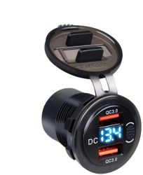 Incarcator Auto QC3.0 Dual USB Rezistent la Apa cu Voltmetru si Comutator Adaptor de Incarcare Rapida 12/24V Afisaj LED Ideal Masini si C 