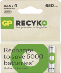 Set 4 baterii reincarcabile AAA / R03 Ni-MH GP ReCyko 650mAh 