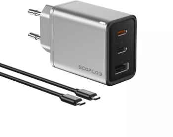 Incarcator Fast Charger EcoFlow 65W GaN 2x USB-C 1x USB-A (cablu 100W inclus) 