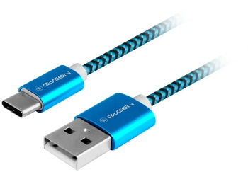 Cablu de incarcare si transfer de date GoGEN USB / USB-C 1 m impletitura textila incarcare rapida albastru 