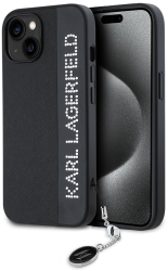 Husa pentru iPhone 15 - Karl Lagerfeld Saffiano Rhinestones&Charm KLHCP15SPSAKDGCK - Black