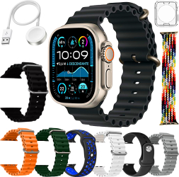 Ceas Smartwatch Ultra 16 9 in1 cu 8 Curele si Carcasa de Protectie Display IPS Full Touch Bluetooth 5.2 Unisex Apeluri/Sms/Social APP 