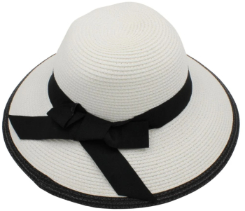 Palarie plaja dama alba cu funda neagra 