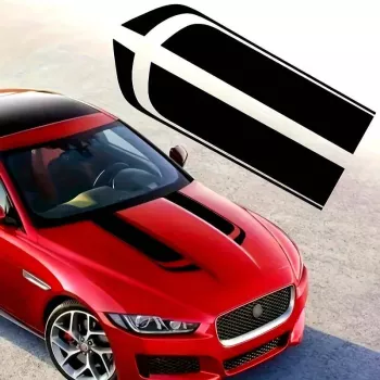 Set 2 stickere autoadezive Tuning model Hood Stripes V1 dimensiune 85 x 12 cm culoare Neagra 