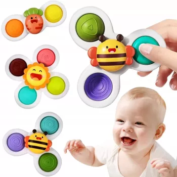 Set 3 jucarii interactive model POP UP SENSORY FIDGET SPINNER pentru copii sau bebelusi 