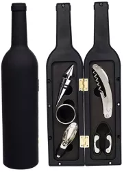 Set Cadou Accesorii Vin in forma de Sticla 6in1 culoare Neagra 