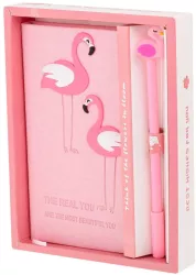 Set Cadou pentru Copii Caiet cu Flamingo finisat cu piele ecologica + Pix cu Flamingo