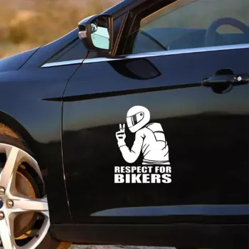Sticker autoadeziv pentru vehicule Off Road model Respect For Bikers dimensiune 17 x 12 cm culoare Alba 