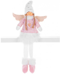 Decoratiune iarna inger cu aripi si fustita alba roz 23x12x59 cm 