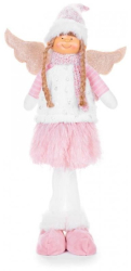 Decoratiune iarna inger cu codite si aripi fustita roz 29x13x59 cm 