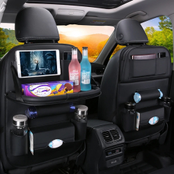 Organizator scaun auto cu tava pliabila depozitare din piele PU cu buzunare 