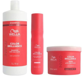 Pachet pentru Par Vopsit cu Fir Gros - Wella Professionals Invigo Color Brilliance Coarse Sampon 1000 ml + Masca 500 ml + Spray Miracle BB 