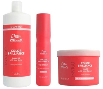 Pachet pentru Par Vopsit Fir Subtire/Normal - Wella Professionals Invigo Color Brilliance Fine/Normal Sampon 1000 ml + Masca 500 ml + Spray 