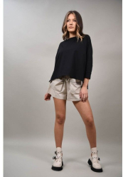PANTALON SCURTI CU BUZUNARE APLICATE POSITANO Bej S-M 