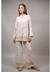 PANTALONI CU CADERE USOARA CU BRODERIE PAGANICO Bej S-M 