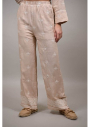 PANTALONI CU CADERE USOARA CU BRODERIE PAGANICO S-M Rose 