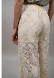 PANTALONI LUNGI SEMITRANSPARENTI CU BRODERIE SOGNANTE Bej S-M 