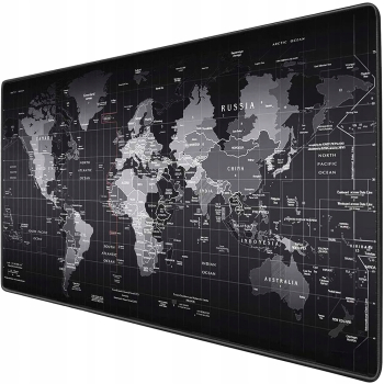 Protectie de birou tip mousepad model harta lumii 80x30 cm baza cauciucata negru/gri 