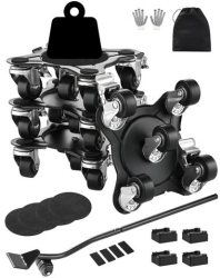 Set Transportor 4 Dolly cu maner pentru mobila capacitate 544 kg 5 x roti pivotante rotatie 360 grade 
