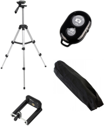 Trepied foto extensibil si reglabil cu telecomanda 112 cm 3 sectiuni aluminiu si plastic negru/argintiu