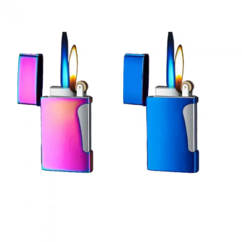 Bricheta Metalica Double Flame Reincarcabila Cu Gaz Cu Capac Antivant 7 Cm 