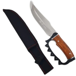Cutit Pumnal cu Lama din Otel Inoxidabil Maner Lemn Husa Textila cu Prindere Curea 32 cm 
