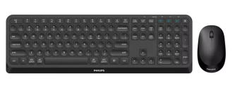Kit Philips SPT6407 wireless 2.4GHz + Bluetooth 3.0/5.0 104 taste membrana baterii 1x AAA + 1x AA negru + Mouse SPK7407 