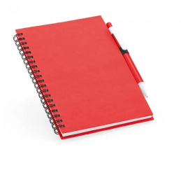 Notepad cu spirala B6 cu 160 de pagini reciclate liniate coperta tare si suport pentru pix 13x18 cm rosu 
