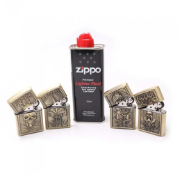 Set 4 Brichete Tip Zippo 3D Relief Metalica Cu Lichid Zippo 125 ml