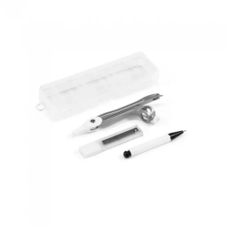 Set de Geometrie in Cutie Include 1 Compas 1 Creion Mecanic si 10 Mine Grafit de 0 5 mm. 128 x 42 x 20 mm Alb 
