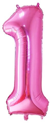 Balon din folie metalizata Cifra 1 aniversare 80 cm Roz