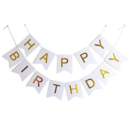 Banner Happy Birthday Ghirlanda 2.5m x 17cm Alb Ropet 