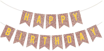 Banner Happy Birthday Ghirlanda 2.5m x 17cm Auriu Rose Chrome Ropet 