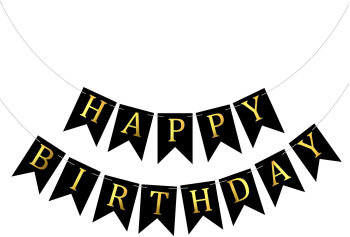 Banner Happy Birthday Ghirlanda 2.5m x 17cm Negru Ropet 