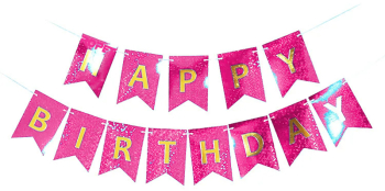 Banner Happy Birthday Ghirlanda 2.5m x 17cm Roz Chrome Ropet 