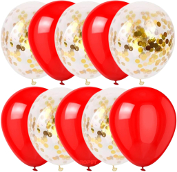 Set 10 baloane latex confetti aurii Rosu 30cm Ropet 