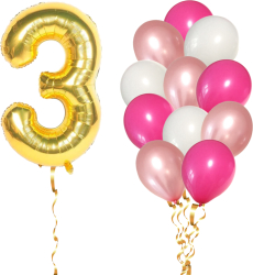 Set 13 Baloane Aniversare 3 Ani fata culoare roz/rose gold Ropet 