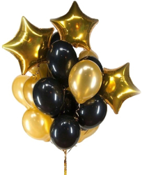 Set 13 baloane latex si folie cu 3 stelute Auriu/Negru Ropet 