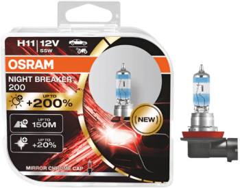 Set 2 becuri auto far halogen Osram H11 Night Breaker +200 64211NB200 