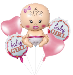 Set 5 baloane folie 45cm - 68cm forma bebelus its a girl - baby girl roz Ropet