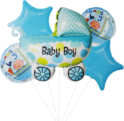 Set 5 baloane folie 45cm - 68cm forma carucior its a boy - baby boy albastru Ropet