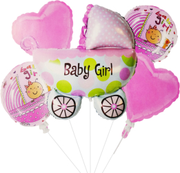 Set 5 baloane folie 45cm - 68cm forma carucior its a girl - baby girl roz Ropet 