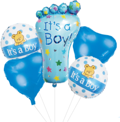 Set 5 baloane folie 45cm - 77cm forma piciorus its a boy - baby boy albastru Ropet 