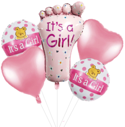 Set 5 baloane folie 45cm - 77cm forma piciorus its a girl - baby girl roz Ropet 