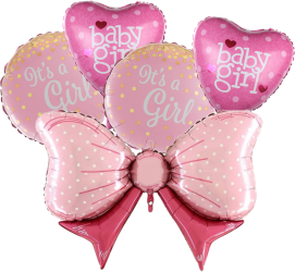 Set 5 baloane folie 45cm - 80cm its a girl - baby girl roz Ropet 