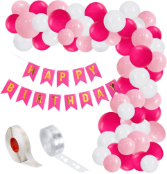 Set aranjament baloane pentru arcadă ghirlanda Happy Birthday 115 buc roz și alb
