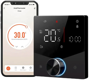 Termostat Inteligent de ambient Centrala cu Rotita Negru WIFI Control prin Aplicatia Tuya Wireless Prindere in Doza de Perete Control 