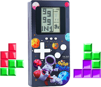 Consola de jocuri Retro Tetris 9999 in 1 cu Ecran Mare Astronaut in Spatiu Brick Game Portabil de Buzunar Joc Tetris Gri/Alb SprintMag® 