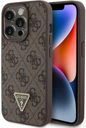 Husa pentru iPhone 15 Pro - Guess Leather 4G Triangle Strass GUHCP15LP4TDPW - Brown 